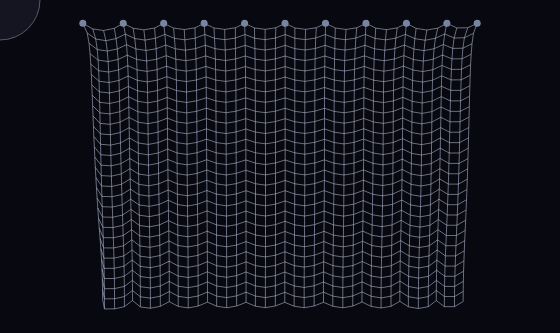 A simulated hanging cloth bending and fluttering in the wind